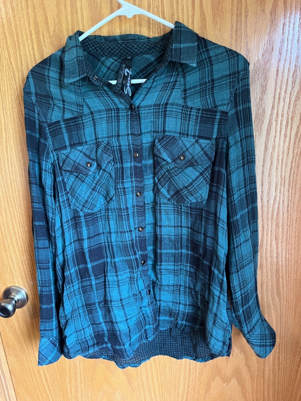 Seven7 Teal and Black Plaid Shirt